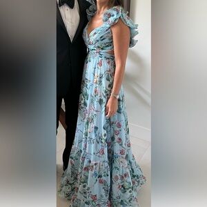 MacDuggal Ruffle Tiered floral cut out Chiffon gown